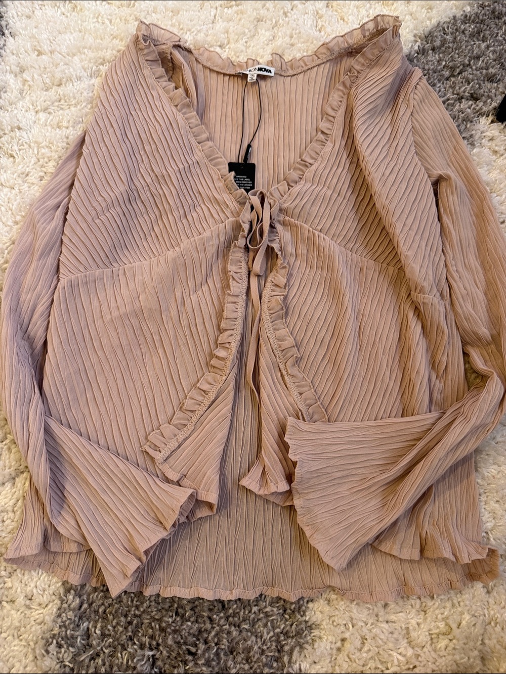 Fashion Nova Dusty Rose Pleated Ruffle Tie-Front Blouse